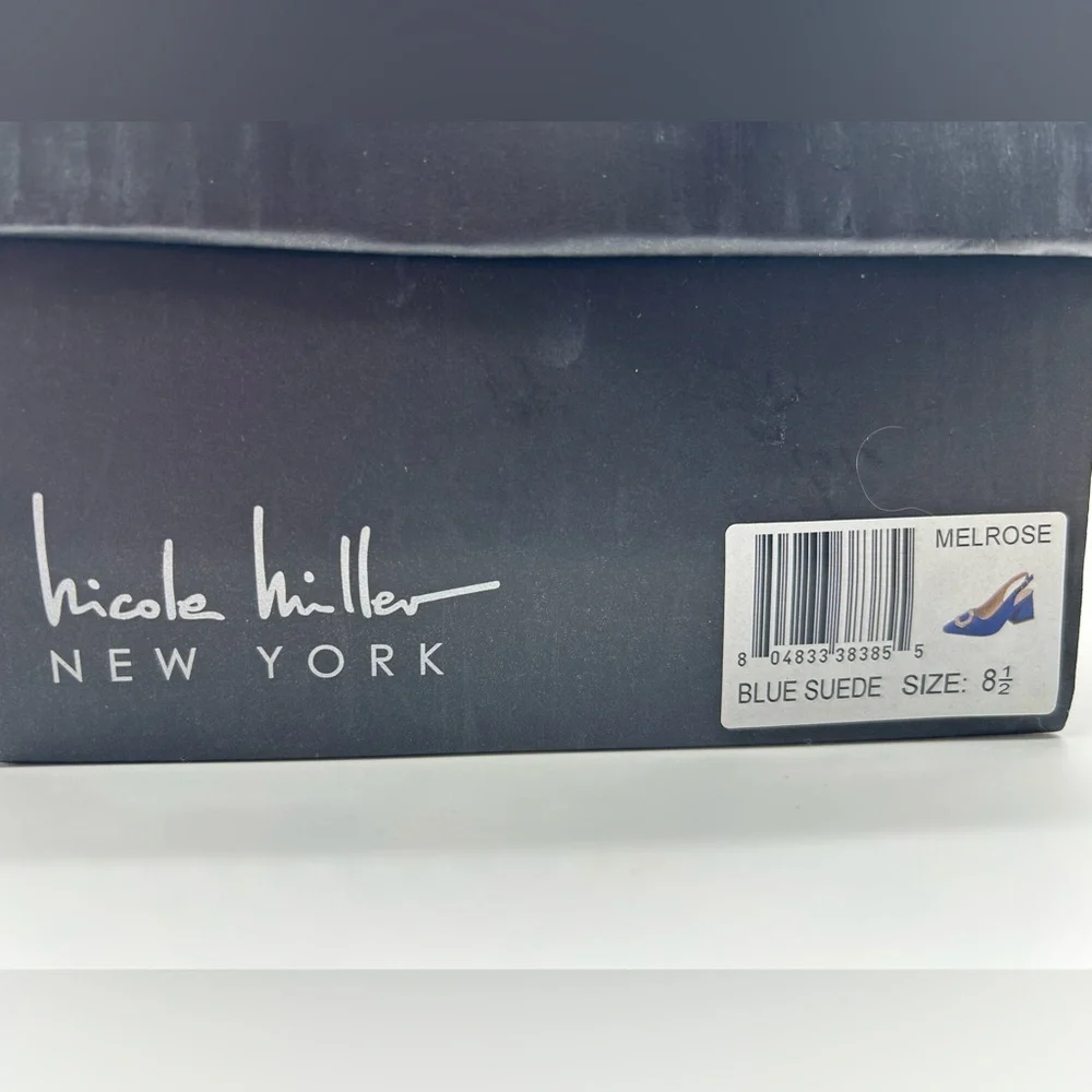 Nicole Miller New York Melrose Blue Faux Suede Slingback Block Heel Pumps 8.5